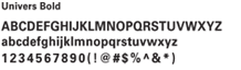 Uinvers Bold / 예문으로 알파벳대문자A~Z, 알파벳소문자 a~z, 숫자 1~9특수문자를 보여주고있습니다.