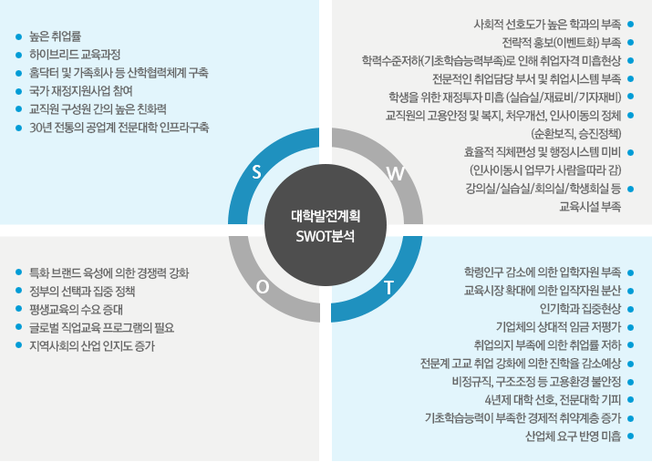대학발전계획 SWOT 분석을 나타낸 그림